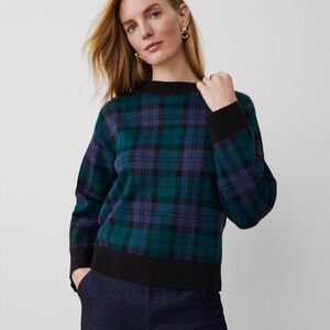 NWT Ann Taylor Plaid Crew Sweater